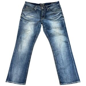 BKE Buckle Salvage Mayhem Bootcut Jeans Mens 34 (36x32) Blue Denim Regular Fit